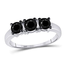 Load image into Gallery viewer, 10k White Gold Round Black Color Enhanced Diamond 3-stone Bridal Wedding Ring 1 Cttw
