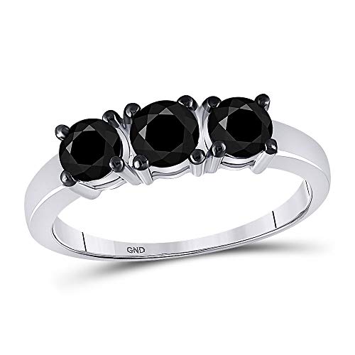 10k White Gold Round Black Color Enhanced Diamond 3-stone Bridal Wedding Ring 1 Cttw