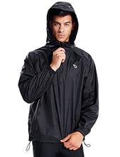 Load image into Gallery viewer, BALEAF Men&#39;s Waterproof Cycling Running Rain Jacket with Hooded Lightweight Packable Raincoat Biking Hiking Windbreaker Black Size L
