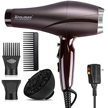 Load image into Gallery viewer, 2000 Watt Hair Dryers, Xpoliman Professional Salon Hair Dryer with AC Motor, Negative Ionic Blow Dryer with Diffuser Concentrator Comb, 2 Speed 3 Heat Settings,Low Noise Long Life Style-Brown/Purple
