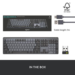 Logitech MX Mechanical Wireless Illuminated Performance Keyboard, Tactile Quiet Switches, Backlit Keys, Bluetooth, USB-C, macOS, Windows, Linux, iOS, Android, Metal