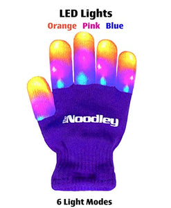 The Noodley Purple Small Toy Light Up Children LED Gloves Girls and Boys Funky Flashing Orange, Pink, and Blue - Kid Sized Ages 4,5,6,7 Year olds (Small, Purple)