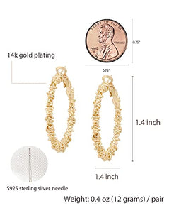 14K Gold Plating Exaggerated Fashion Irregular Thorn Shape Big Circle Earrings with S925 Silver Needle for Girl/Boys Gifts Valentines/Birthday/ Anniversary / Mother’s Day