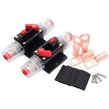 Load image into Gallery viewer, 2 Pack Inline 60amp Circuit Breaker with Manual Reset Fuse Holder for Car Audio Marine Boat Stereo，with Wire Lugs and Heat Shrink Tube

