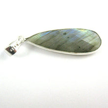 Load image into Gallery viewer, Bezel Gem Pendant with Bail - Labradorite - Sterling Silver Elongated Teardrop Faceted Gemstone Pendant-40mm
