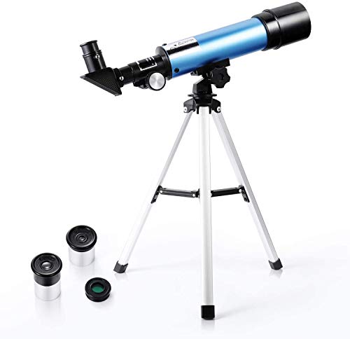 First Telescope for Kids & Beginners, Portable Refractor Telescope 90x Magnification with Tabletop Tripod and Two Eyepieces - Best Gift for Kids to Explore Moon Space, View Wildlife, Watch Night-Sky
