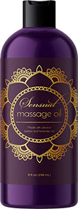 Aromatherapy Sensual Massage Oil for Couples - Relaxing Full Body Massage Oil for Date Night with Sweet Almond Oil - Vegan Lavender Massage Oil for Massage Therapy Smooth Gliding Formula (8 Fl Oz)