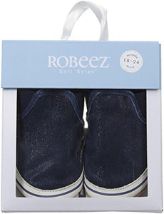 Robeez Kids Crosshatch Crib Shoe, Leather Liam Basic - Indigo, 0-6 Months M US Infant