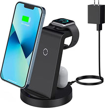 Load image into Gallery viewer, Wireless Charging Station, 3 in 1 Wireless Charger Compatible with iPhone 14/13/12/11/Pro/Max/SE/XS/XR/X/8 Plus/8, Fast Wireless Charging Stand Dock for Apple Watch Series &amp; Airpods(with Adapter)
