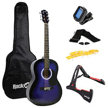 Load image into Gallery viewer, RockJam Acoustic Guitar Superkit Includes Stand, Gig Bag, Tuner, Picks, Plectrum Holder, Spare Strings &amp; Online Lessons 6 String Pack, Right, Blue, Full (RJW-101-BL-PK)
