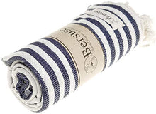 Load image into Gallery viewer, Bersuse 100% Cotton Malibu Turkish Towel - 37x70 Inches, Dark Blue
