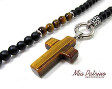 Load image into Gallery viewer, Mens Onyx Necklace,Mens Necklace,Tiger Eye Necklace,Cross Necklace,Mens Gemstone Necklace,316L Stainless Steel,Mens Beaded Necklace,Gift Box

