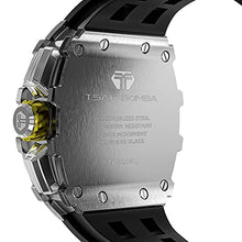 Load image into Gallery viewer, TSAR BOMBA Luxury Mens Watches Square Analog 50M Waterproof Tonneau Chronograph Replica Unique Cool Sport Watch for Men Premium Men’s Silver Wrist Watch Quartz Stylish Design with Silicone Strap
