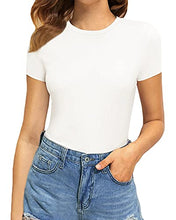 Load image into Gallery viewer, MANGOPOP Women's Round Neck Short Sleeve T Shirts Basic Bodysuits (A01 White, Medium)
