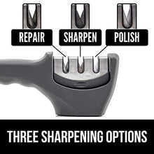 Load image into Gallery viewer, Gorilla Grip Original Premium Knife Sharpener, Professional Kitchen Chef 3 Slot Design, Easy Sharpening, Slip Resistant Grip, Safely Sharpen Knives, Restore Dull Knife for A Sharp Edge, Gray

