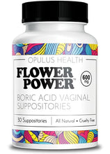 Load image into Gallery viewer, Flower Power Vegan Boric Acid Suppositories - 30 Capsules - 600mg for Vaginal Odor and pH Balance - Made in USA
