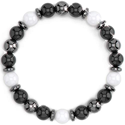 HEALING TRUST Feng Shui Black Obsidian Wealth Bracelet with White Jade Hematite Crystals and Healing Stones. EMF Protection bracelet, 100% Massive Wealth and Abundance Money Attraction, Negative Energy Protection, Healing Crystals, Earthing, Strength and