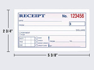 1InTheOffice Money and Rent Receipt, 2-3/4 x 5-3/8 Inches, 2-Parts, Carbonless, White/Canary, 50 Sets per Book (2 Books)