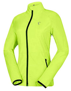 Shelcup Women's Packable Windbreaker Jacket, Lightweight and Visible, Active Cycling Running Skin Coat, Fluorescent green L
