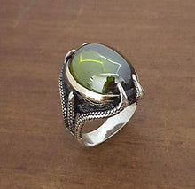 Load image into Gallery viewer, Beautiful Handcrafted 925K Sterling Silver Mens Ring With CZ Peridot Stone
