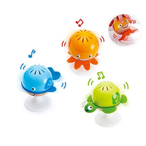 Hape Beaded Raindrops | Mini Wooden Musical Shake & Rattle Rainmaker Toy, Blue, Model Number: E0328B & Put-Stay Rattle Set | Three Sea Animal Suction Rattle Toys, Baby Educational Toy Set