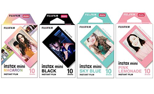 Macaron and Black and Sky Blue and Pink Lemonade instax Mini Films for Fuji instax Mini Set of 4 Packs x 40 Photos