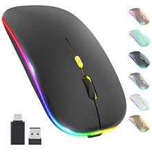 Load image into Gallery viewer, 【Upgrade】 LED Wireless Mouse, Rechargeable Slim Silent Mouse 2.4G Portable Mobile Optical Office Mouse with USB &amp; Type-c Receiver, 3 Adjustable DPI for Notebook, PC, Laptop, Computer, Desktop (Black)
