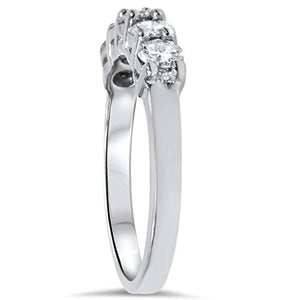 1ct Five Stone Genuine Round Diamond Wedding Anniversary Ring 14K White Gold - Size 7