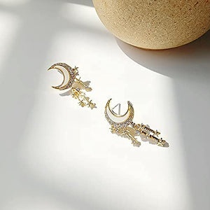 14K Gold Plated Stars and Moon Stud Earrings with S925 Sterling Silver Needle for Women Girl Gifts Valentines/Birthday/Anniversary/Mother’s Day
