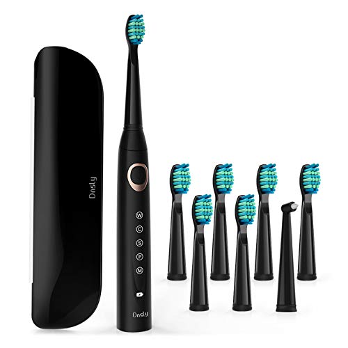 Electric Toothbrush - Dentist Recommended Smart Sonic Toothbrush with 5 Modes, 8 Dupont Brush Heads & Travel Case Included, USB Fast Charging, Black