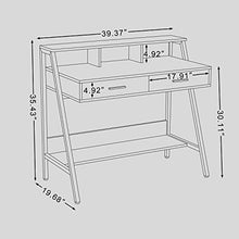 Load image into Gallery viewer, Modern Writing Desk with Hutch - 39” x 19” Workstation Computer Work Study Table for Home Office Furniture Vanity Make Up Desk, 3 Tier Storage Shelf and 2 Drawers (White/Gold)
