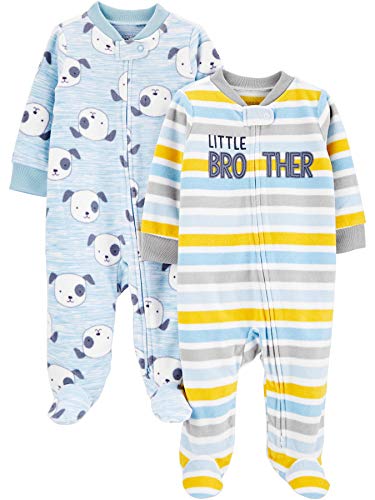 Simple Joys by Carter's Baby Boys' Fleece Footed Sleep and Play, Pack of 2, Light Blue/Yellow, Dogs, Newborn