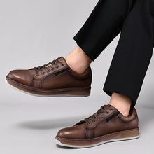 Load image into Gallery viewer, Men's Casual Oxford Dressy Sneakers Fashion Walking Shoes for Men Lychee Pattern Genuine Leather Upper Dark Brown Size 9.5
