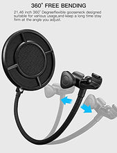 Load image into Gallery viewer, Mic Pop Filter, Professional Metallic Mic Pop Filter Mesh for Blue Yeti and Any Other Mic, ARISEN Dual Layered Microphone Pop Filter, Mic Filter with A Flexible 360° Gooseneck Clip Stabilizing Arm
