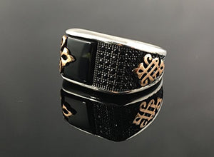 KAR 925K Stamped Sterling Silver Black Onyx w/ 36 Cubic Zircone Stone Men's Ring K7A (8)