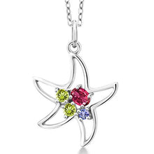 Load image into Gallery viewer, Gem Stone King 0.33 Ct Oval Pink Tourmaline Green Peridot 925 Sterling Silver Starfish Necklace
