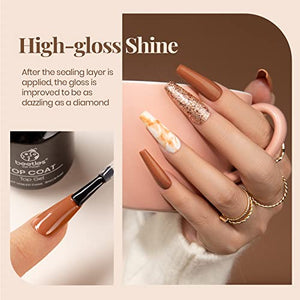 Beetles 2 Pcs 15ml No Wipe Gel Top Coat and Base Coat Set - Shine Finish and Long Lasting, Soak Off LED Gel Base Top Coat Glossy Shine Finish