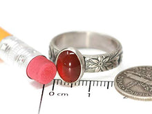Load image into Gallery viewer, Oval Carnelian Ring Flower Pattern Vintage Silver N-S
