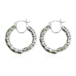 925 Sterling Silver Platinum Plated Oval Chrome Diopside Hoops Hoop Earrings Jewelry for Women Ct 4.9