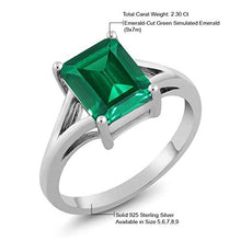 Load image into Gallery viewer, Gem Stone King 925 Sterling Silver Emerald Cut Green Simulated Emerald Women&#39;s Ring 2.30 Cttw (Size 7)
