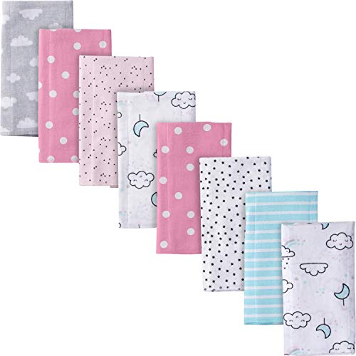 Gerber Baby Girls' 8 Pack Flannel Burp Cloth, clouds, 20