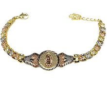 Load image into Gallery viewer, Fran &amp; Co. Virgin Mary Bracelet Virgen De Guadalupe Pulsera Tres Colores Oro Laminado 8“
