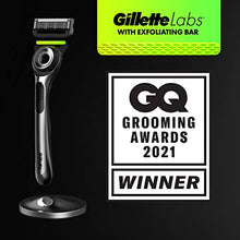 Load image into Gallery viewer, Gillette Mens Razor with Exfoliating Bar by GilletteLabs, Shaving Kit for Men, Includes 1 Handle, 4 Razor Blade Refills, 1 Premium Magnetic Stand
