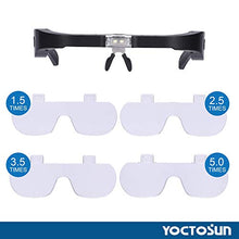 Load image into Gallery viewer, YOCTOSUN Rechargeable Head Magnifier Glasses, Eyeglasses Magnifier with 2 LED Lights and Detachable Lenses 1.5X, 2.5X, 3.5X,5X, Best Magnifying Glasses for Reading and Hobby
