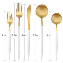 Load image into Gallery viewer, Matte Gold Silverware Set with white handle, Bysta 5-Piece Stainless Steel Flatware Set, Kitchen Utensil Set Service for 1, Tableware Cutlery Set for Home and Restaurant, Satin Finish, Dishwasher Safe
