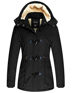 Wantdo Women's Warm Thickened Parka Jacket with Removable Hood Black, S