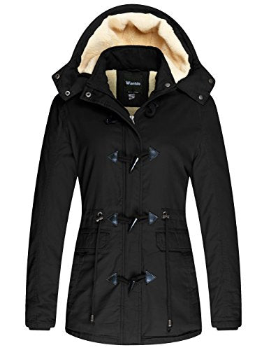 Wantdo Women's Warm Thickened Parka Jacket with Removable Hood Black, S