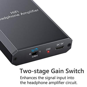 eSynic Headphone Amplifier Portable Amp 3.5mm Gain Switch Audio Rechargeable HiFi Earphone Headphone Amplifier with 1.2m USB Cable and Lithium Battery for MP3 MP4 Phones Digital Players and Computers