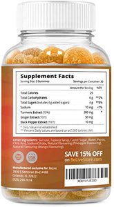 Turmeric Curcumin Gummies with Ginger & Black Pepper Extract, Joint Support and Pain Relief. Anti-Inflammatory, Chews for Adults & Kids, 60 Chewable Gummy Vitamins