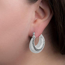 Load image into Gallery viewer, Willowbird Oxidized Sterling Silver Polished Puffy U-Shaped Beaded Rim Hoop Earrings for Women (Large)
